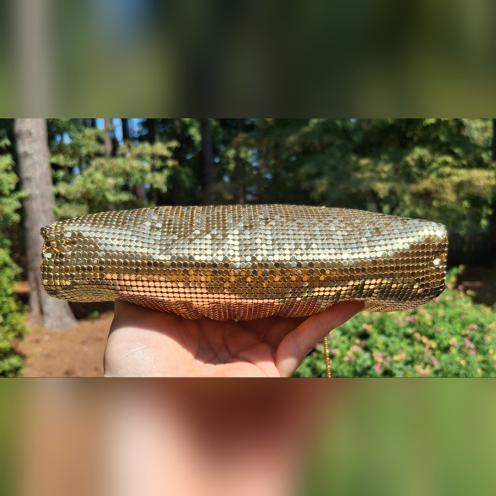Vintage Whiting & Davis Gold Chain Mesh Art Deco Rhinestone Clasp Evening Bag - Picture 6 of 14